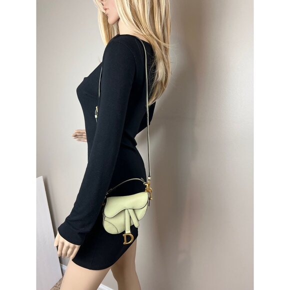 Christian Dior Goatskin Light Green Micro Saddle Bag with Strap - Picture 7 of 14